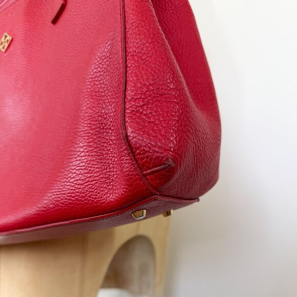 Red Pebbled Italian Genuine Leather Oversized Boxy Large Shoulder Bag / Purse - Picture 5 of 8